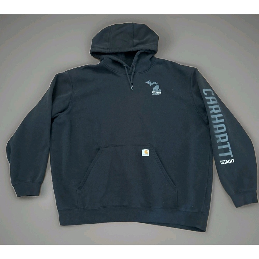 Carhartt Loose Fit Mens 2XL Midweight Hoodie Detroit Logo Black 104747 *See Fade